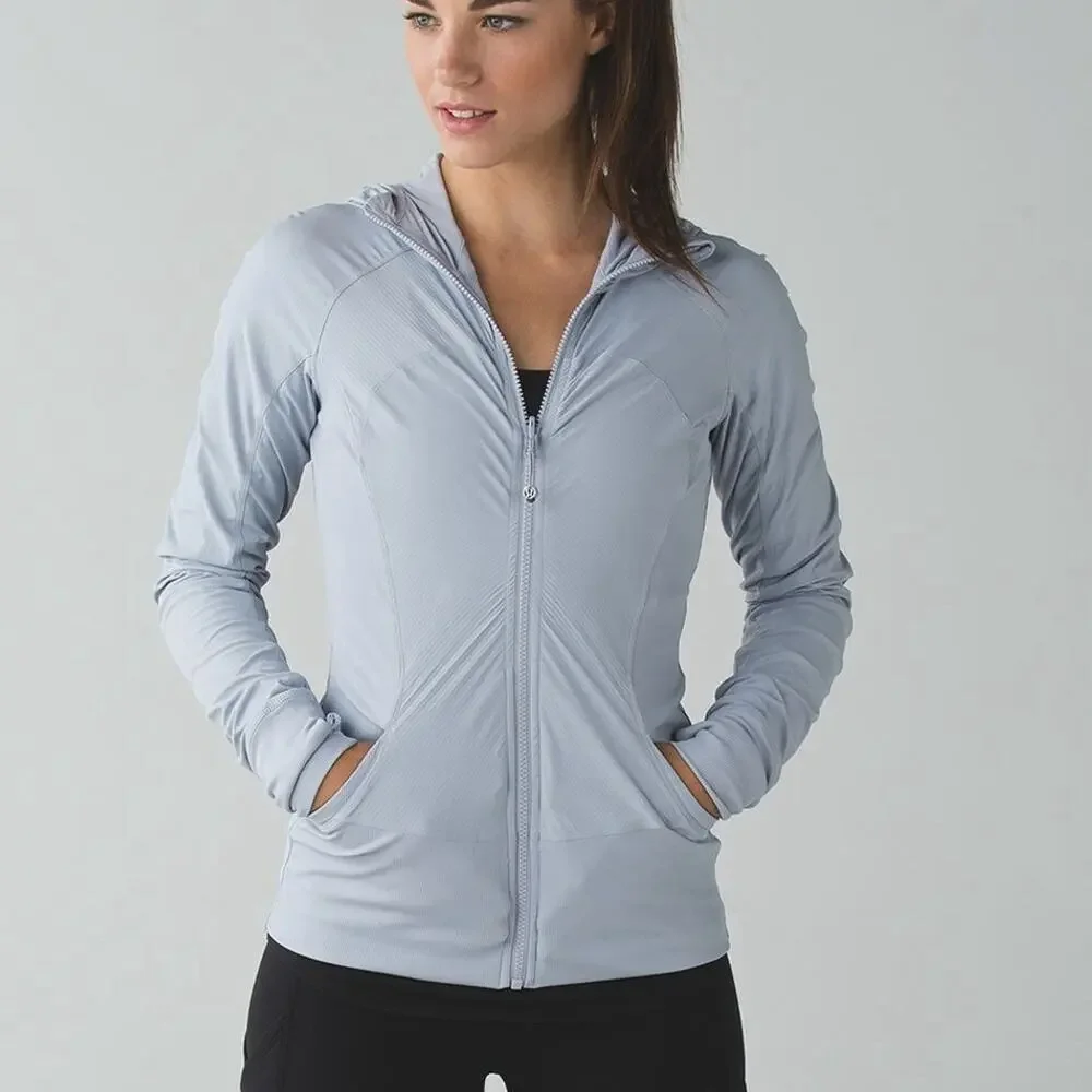 Lululemon Sz 10 In Flux Jacket Dance Studio Reversible Hooded Silver Fox Stretch